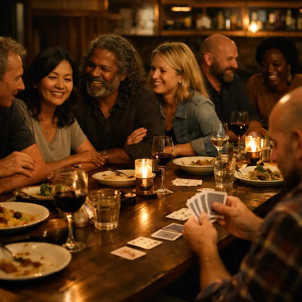 A welcoming supperhouse gathering around a timber table