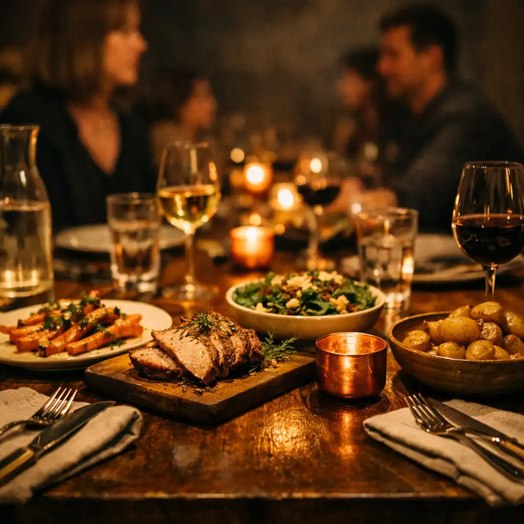 Prepared supperhouse dining table with seasonal shared plates